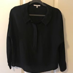 Milly Petite Black Blouse Collar & Half Button Up
